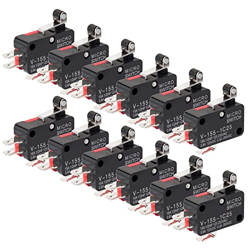GUUZI 12 Stück Mikro-Endschalter SPDT 1NO 1NC Kurzer Scharnier-Rollenhebel-Armschalter für Arduino V-155-1C25 GUUZI 12 Stück Mikro-Endschalter SPDT 1NO 1NC Kurzer Scharnier-Rollenhebel-Armschalter für Arduino V-155-1C25 von Guuzi