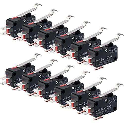 GUUZI 12Stck Mikro-Endschalter langes Scharnier Biegehebel SPDT Schnappschalter für Arduino V-154-1C25 von Guuzi
