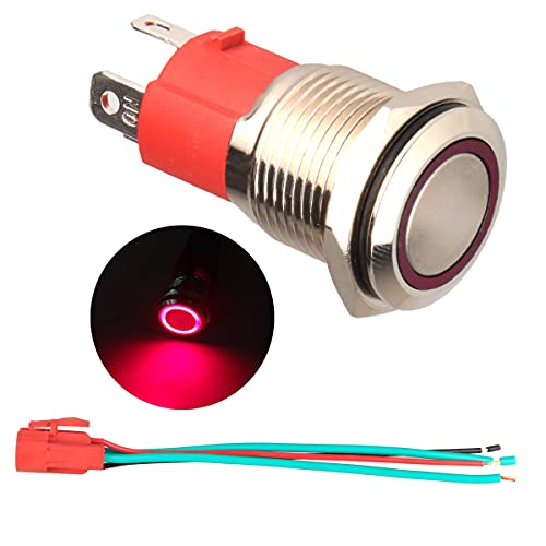 GUUZI 12V-24V/15A Momentan-Drucktaster, NO Wasserdichter, Roter LED-Beleuchteter 19mm Metall Power Start Drucktaster mit Steckdosenkabel von Guuzi