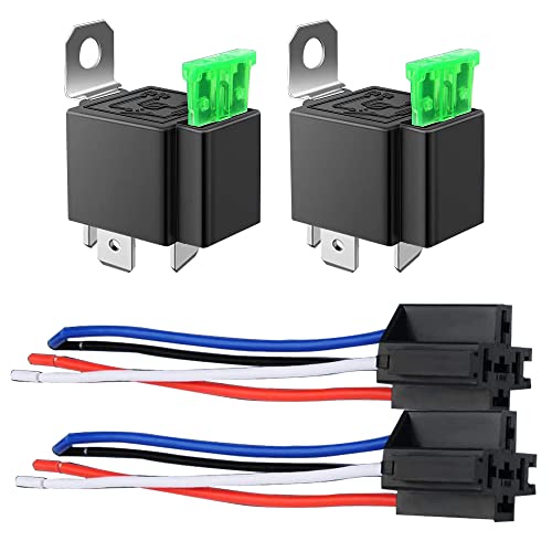 GUUZI 2 Pack 30 A Sicherungsrelais Pkw LKW Steckdosen Kit – 30 A ATO/ATC Schalter Kabelbaum Set – 12 V DC 4-Pin SPST Automotive 14 AWG Drähte von Guuzi