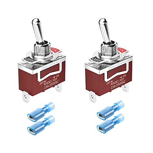GUUZI 2 Stück Kippschalter 12VDC 15A/24VDC 10A/125VAC 15A/250VAC 10A EIN/AUS 2-Pin SPST Schalter mit 2 Positionen, Auto Wippschalter mit Kabelverbindern von Guuzi