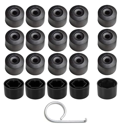 GUUZI 20 Stück Radmutternkappe Schraubenabdeckungen 17mm Schraubenabdeckung Autoradkappen (4 Stück Anti-Diebstahl-Sperrschraubenkappe + 16 Stück Normalkappe) mit Entfernungswerkzeug (Schwarz) von Guuzi