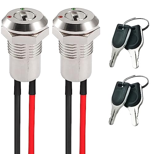 GUUZI 2er-Pack vorverdrahteter 12-mm-Schlüsselschalter, Ein-/Aus-Schlüsselschalter aus Metall, 0-250-V-Schloss-Aufrechterhaltungs-Verriegelungsschlüsselschalter von Guuzi
