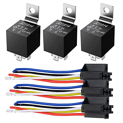 GUUZI 3 Pack 12V 40 Amp Autorelais DC 5-Pin SPDT und Kabelbaum – Hochleistungs Kupferdraht Relais Kit für Auto, LKW, Van, Motorrad, Boot von Guuzi