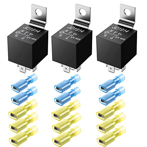 GUUZI 3 Pack 12V 40Amp Auto Relais DC 5 Pin SPDT – Relais Kit für Auto LKW Van Motorrad Boot (15 Stück Nylon Terminal) von Guuzi