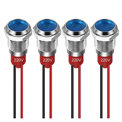GUUZI 4pcs 10mm Voyant LED 220-230V Signal Lumineux étanche Panneau Métallique Voyant LED Montage sur Panneau Tête Plate Avec Fils Coque Argentée (Bleu) von Guuzi