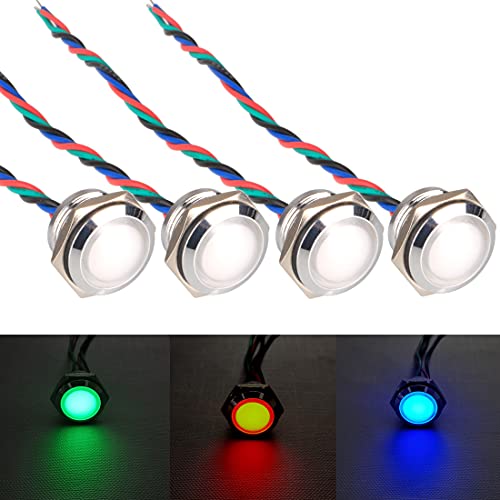 GUUZI 4pcs 12V-24V RGB Triple (Rot Grün Blau) Metall LED Kontrollleuchte 16mm wasserdichte Signallampe mit Kabel von Guuzi