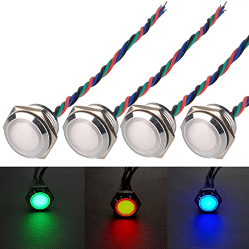 GUUZI 4pcs 12V-24V RGB Triple (Rot Grün Blau) Metall LED Kontrollleuchte 19mm wasserdichte Signallampe mit Kabel von Guuzi