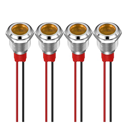 GUUZI 4pcs 12mm Voyant LED 220-230V Signal Lumineux étanche Panneau Métallique Voyant LED Montage sur Panneau Tête Plate Avec Fils Coque Argentée (Jaune) von Guuzi