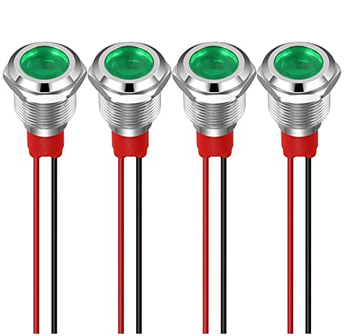 GUUZI 4pcs 12mm Voyant LED 220-230V Signal Lumineux étanche Panneau Métallique Voyant LED Montage sur Panneau Tête Plate Avec Fils Coque Argentée (Vert) von Guuzi
