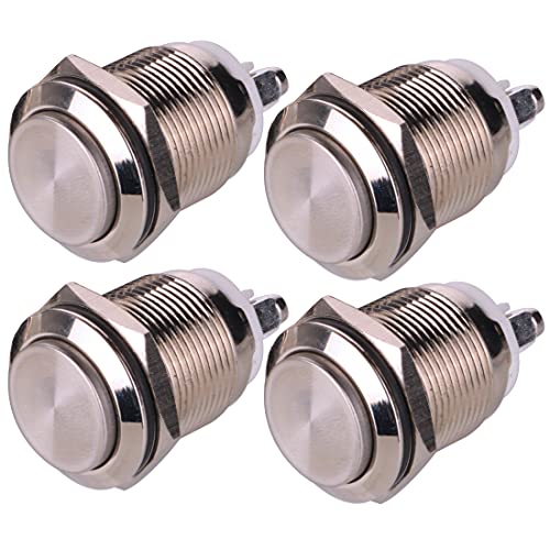 GUUZI 4pcs 19mm 5A/12V/24V/125V/250V Wasserdichter Rastender Druckknopfschalter mit Schraubklemmen Edelstahl-Metallknopfschalter (Hoher Kopf) von Guuzi