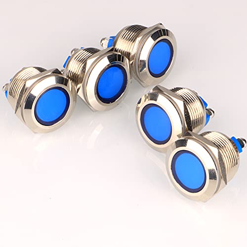 GUUZI 5pcs 12V-24V 19mm LED Metall Kontrollleuchte wasserdichte Signallampe mit Draht(Blau) von Guuzi