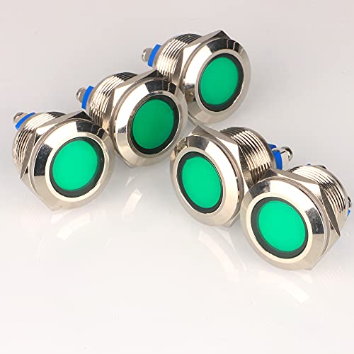 GUUZI 5pcs 12V-24V 19mm LED Metall Kontrollleuchte wasserdichte Signallampe mit Draht(Grün) von Guuzi