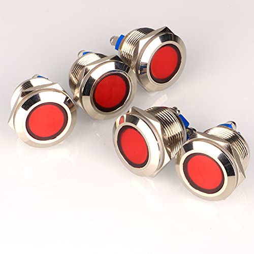 GUUZI 5pcs 12V-24V 19mm LED Metall Kontrollleuchte wasserdichte Signallampe mit Draht(Rot) von Guuzi