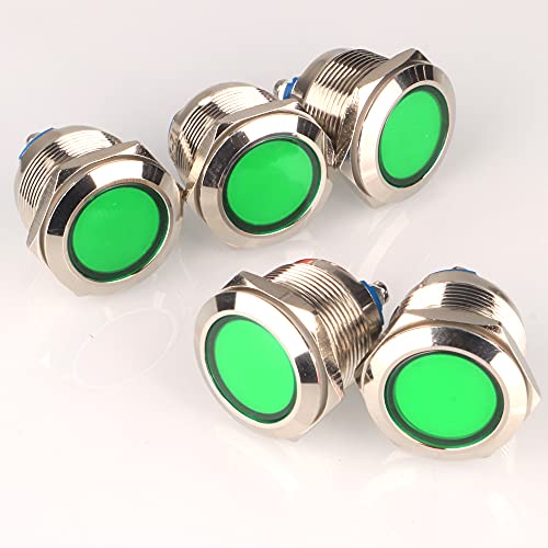 GUUZI 5pcs 12V-24V 22mm LED Metallkontrollleuchte wasserdichte Signallampe mit Draht(Grün) von Guuzi
