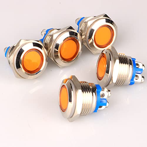 GUUZI 5pcs 16mm LED Metallkontrollleuchte Wasserdichte Signallampe 12V-24V mit Draht(Gelb) von Guuzi