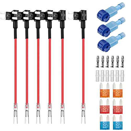 GUUZI 6 Stück 12V-24V ACS Klein Add-A-Circuit-Sicherungsadapter mit Kabelbaum,Klein Sicherungshalter mit 6 Stück Ersatzsicherungen(5A/10A/15A)+1 Stück Sicherungsabzieher von Guuzi