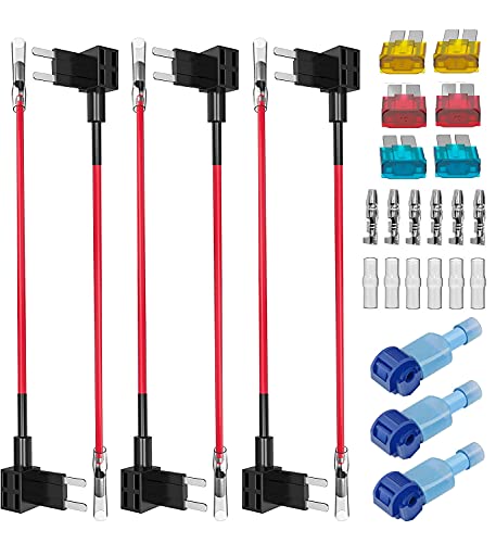 GUUZI 6 Stück 12V-24V Micro 2 Add-A-Stromkreissicherungsadapter mit Kabelbaum, Micro 2 Sicherungshalter mit 6 Stück Ersatzsicherungen(5A/10A/15A)+1 Stück Sicherungsabzieher von Guuzi