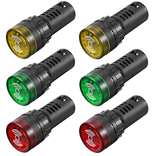 GUUZI 6 Stück AC DC 12V 22mm LED-Blitzalarmsignal Kontrollleuchte mit Summer (Rot/Gelb/Grün, Jeweils für 2 Stück) von Guuzi