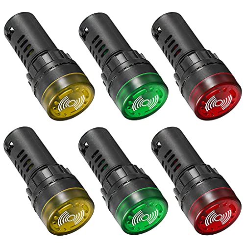 GUUZI 6 Stück AC DC 24V 22mm LED-Blitzalarmsignal Kontrollleuchte mit Summer (Rot/Gelb/Grün, Jeweils für 2 Stück) von Guuzi