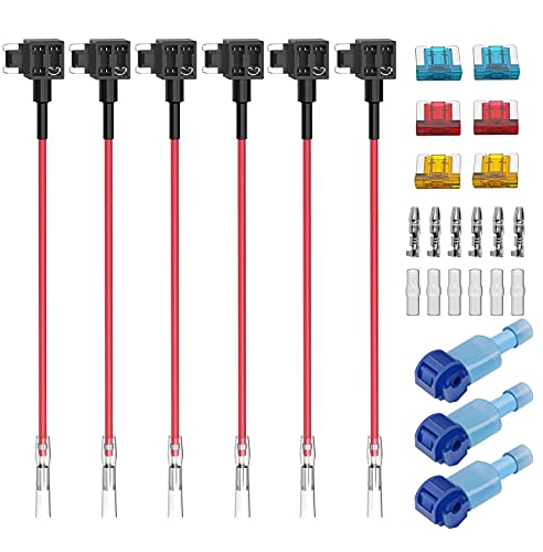 GUUZI 6 Stück Niedrigem Profil Add-A-Circuit-Sicherungsadapter mit Kabelbaum,12V-24V Mini-Sicherungshalter mit 6 Stück Ersatzsicherungen(5A/10A/15A)+1 Stück Sicherungsabzieher von Guuzi