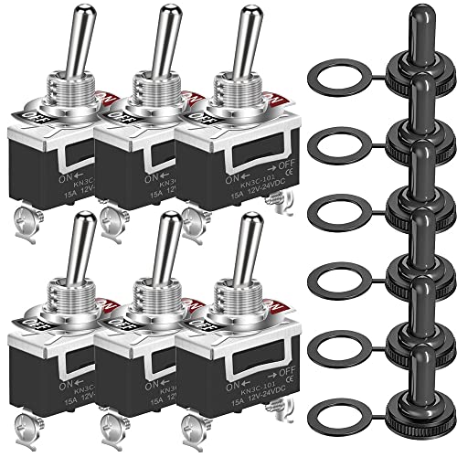 GUUZI 6er-Pack Hochleistungs-Wippschalter 10A/12 VDC, 6A/24 VDC SPST 2-poliger EIN/Aus-Schalter Metallschläger wasserdichte Kofferraumkappenabdeckung von Guuzi