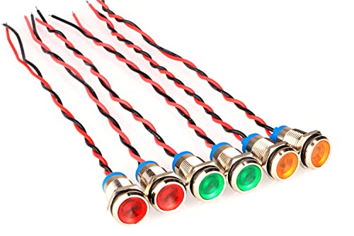 GUUZI 6pcs 12V-24V 10mm LED Panel Pilot Dash Warnlicht Kontrollleuchte Lampe Pilot Dash Glühbirnen Richtungs (Rot/Gelb/Grün) von Guuzi