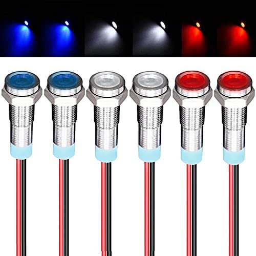 GUUZI 6pcs 12V-24V 6mm LED Panel Pilot Dash Warnlicht Kontrollleuchte Lampe Pilot Dash Glühbirnen Richtungs (Rot/Blau/Weiß) von Guuzi