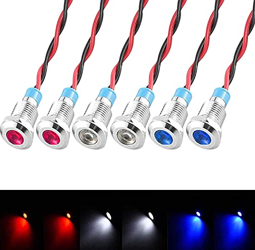 GUUZI 6pcs 12V-24V 8mm LED Panel Pilot Dash Warnlicht Kontrollleuchte Lampe Pilot Dash Glühbirnen Richtungs (Rot/Blau/Weiß) von Guuzi