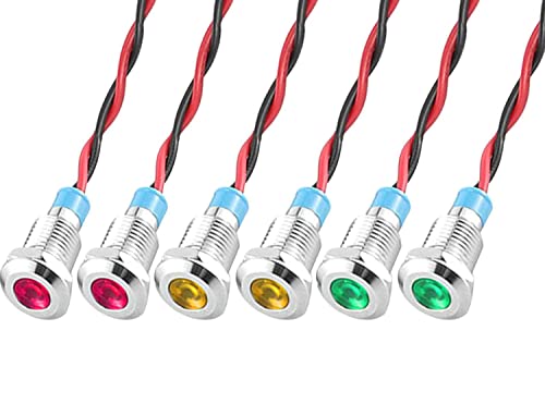 GUUZI 6pcs 12V-24V 8mm LED Panel Pilot Dash Warnlicht Kontrollleuchte Lampe Pilot Dash Glühbirnen Richtungs (Rot/Gelb/Grün) von Guuzi