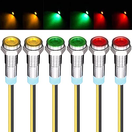 GUUZI 6pcs 220V-230V 6mm LED Panel Pilot Dash Warnlicht Kontrollleuchte Lampe Pilot Dash Glühbirnen Richtungs (Rot/Gelb/Grün) von Guuzi