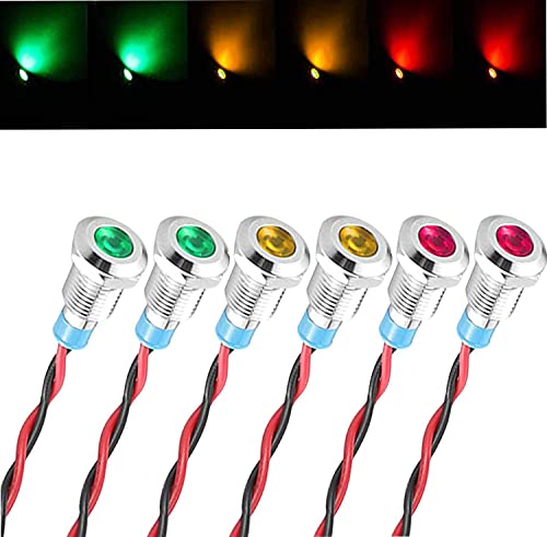 GUUZI 6pcs 220V-230V 8mm LED Panel Pilot Dash Warnlicht Kontrollleuchte Lampe Pilot Dash Glühbirnen Richtungs (Rot/Gelb/Grün) von Guuzi