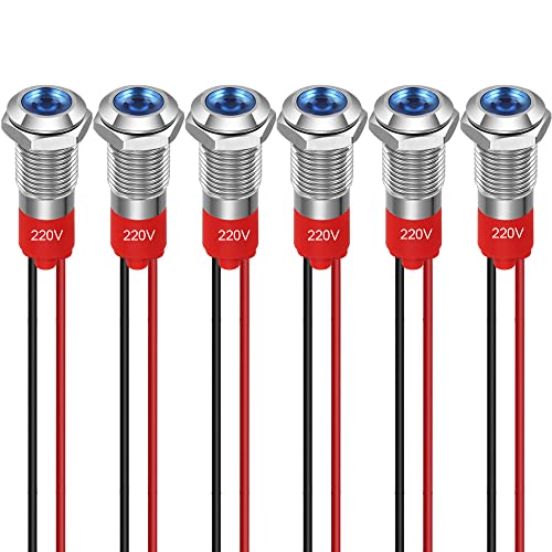 GUUZI 6pcs 8mm Voyant LED 220-230V Signal Lumineux étanche Panneau Métallique Voyant LED Montage sur Panneau Tête Plate avec Fils Coque Argentée (Bleu) von Guuzi
