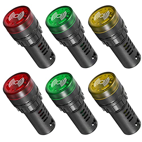 GUUZI 6pcs AC DC 220V 22mm LED-Blitzalarmsignal-Anzeigelampe mit Summer (Rot/Gelb/Grün, Jeweils für 2 Stück) von Guuzi