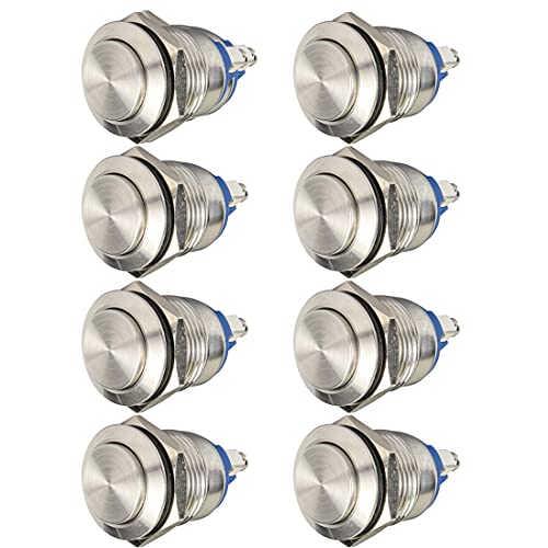 GUUZI 8 Stück 16mm 5A 12V/24V/125V/250VAC Momentaner Wasserdichter Drucktaster mit Schraubklemmen, Edelstahl-Drucktaster (Hoher Kopf) von Guuzi