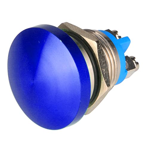 Guuzi 16mm 3V/6V/12V/24V/48V/110V/220V Momentan Druckknopf Metall Pilzkopf Runder Startknopf, 1 Schließer EIN/Aus Selbstrückstellend Gewölbte Schraubklemme (Blau) von Guuzi
