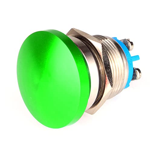 Guuzi 19mm 3V/6V/12V/24V/48V/110V/220V Momentan Druckknopf Metall Pilzkopf Runder Startknopf, 1 Schließer EIN/Aus Selbstrückstellende Gewölbte Schraubklemme (Grün) von Guuzi