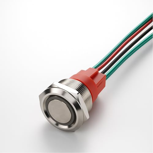 Guuzi 20 Ampere Kurztyp Momentaner Drucktastenschalter 12-24 V Marine Wasserdichter Schalter 4-poliger 22 mm SPST Roter LED Beleuchteter Tastenschalter mit Kabel von Guuzi