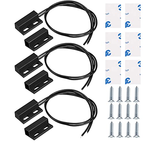 Guuzi 3pcs Verdrahteter Türsensor zur Oberflächenmontage, Magnetischer Reedschalter Schwarz, Normalerweise Geschlossener Magnetschalter von Guuzi