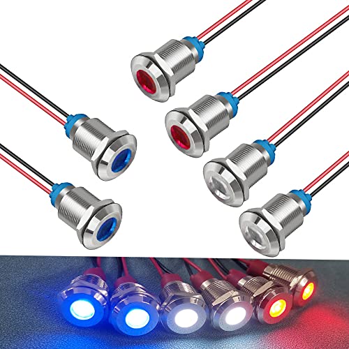 Guuzi 6 Stück LED Panel Pilot Armaturenbrett Warnleuchte Anzeige 12V–24V 12mm Lampe Pilot Armaturenbrett-Glühbirnen Gerichtet (Rot/Blau/Weiß) von Guuzi