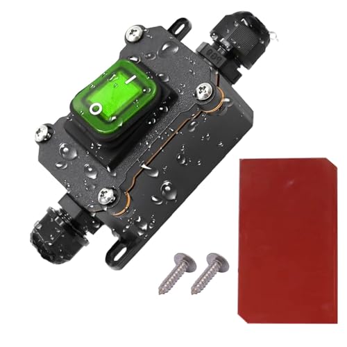 Guuzi IP67 Wasserdichter Inline-Schnurschalter DPST AC 20A-125V, 16A-250V, Ein-Aus-Kippschalter Doppelsteckdose mit grüner Wipptaste, Inline-Netzlampenschalter Außenschalter von Guuzi