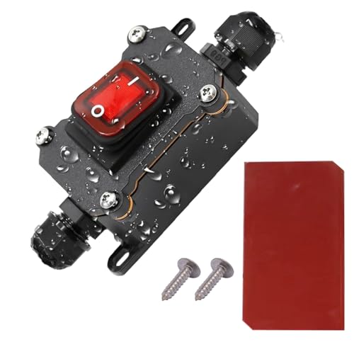 Guuzi IP67 Wasserdichter Inline-Schnurschalter DPST AC 20A-125V, 16A-250V, Ein-Aus-Kippschalter Doppelsteckdose mit roter Wipptaste, Inline-Netzlampenschalter Außenschalter von Guuzi