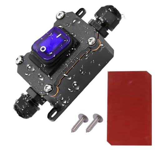 Guuzi IP67 Wasserdichter Inline-Schnurschalter DPST AC 20A-125V, 16A-250V, Ein-Aus-Kippschalter Doppelsteckdose mit blauer Wipptaste, Inline-Netzlampenschalter Außenschalter von Guuzi