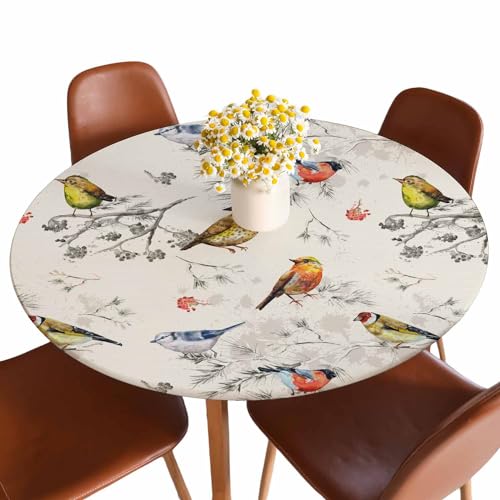 Guxxuil Kleine Vögel, runde Tischdecke, Aquarell, Baumzweig, Blume, buntes Vogelgemälde, Vintage, waschbar, Tischdecken für Küche, Esszimmer, Party, 101,6–111,8 cm Guxxuil Kleine Vögel, runde Tischdecke, Aquarell, Baumzweig, Blume, buntes Vogelgemälde, Vintage, waschbar, Tischdecken für Küche, Esszimmer, Party, 101,6–111,8 cm von Guxxuil