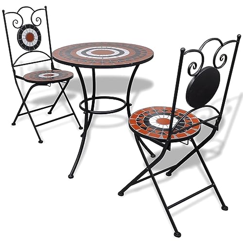 GuyAna 3-TLG. Bistro-Set Keramikfliese Terrakotta/Weiß Outdoor Bistro Set Gartenstuhl Mit Tisch von GuyAna