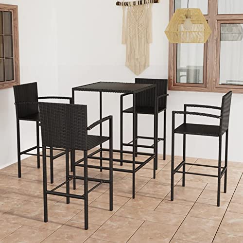 GuyAna 5-TLG. Gartenbar-Set Bartisch FüR Zu Hause Bistrotisch Mit StüHlen Outdoor Bartisch Outdoor Stehtisch Garten Poly Rattan Schwarz 3064840 von GuyAna