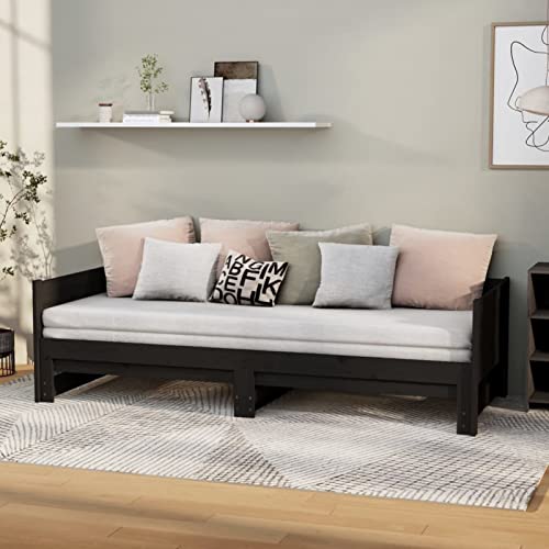 GuyAna Ausziehbares Tagesbett Schwarz Massivholz Kiefer 2X(80x200) cm Ausziehbett Bett Zum Ausziehen Sofa Bett Daybed Sofa Bett Mit Ausziehbett von GuyAna