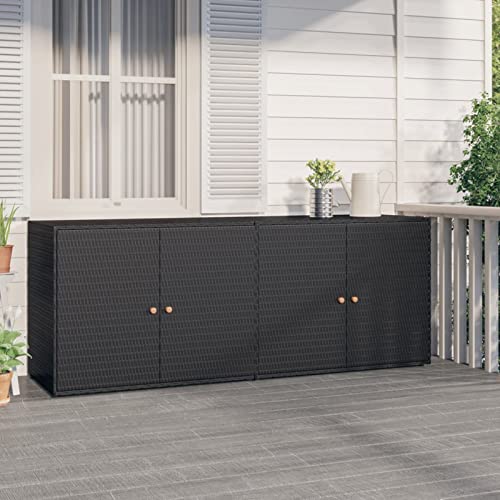 GuyAna Gartenschrank Schwarz 198x55,5x80 cm Poly Rattan Outdoor Tisch Balkonschrank Wetterfest von GuyAna