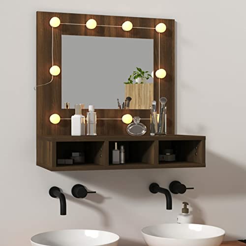 GuyAna Spiegelschrank mit LED Braun Eiche-Optik 60x31,5x62 cm Spiegelschrank Bad Mit Beleuchtung SpiegelschräNke FüRs Bad Badezimmerspiegel Schrank von GuyAna
