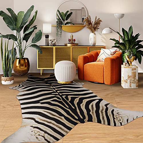 Guyi Rare Zebra-Teppich mit künstlichem Tierdruck, moderner ästhetischer Teppich für Schlafzimmer, Wohnzimmer, Esszimmer, 1.6x1.4 m, unregelmäßig geformt, kein Ausfallen, Schwarz und Gelb von Guyi Rare